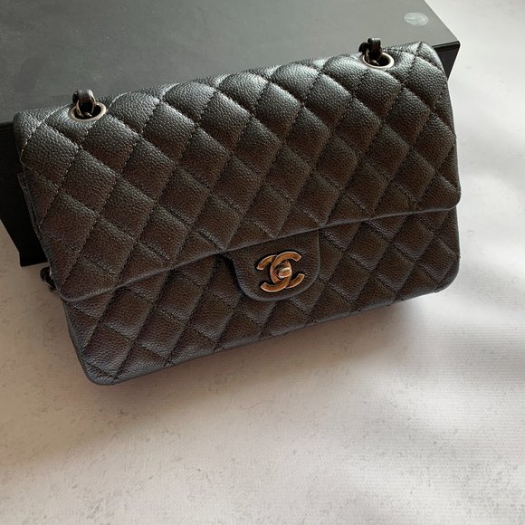 Chanel medium classic caviar bag pearly charcoal - Picture 2 of 13